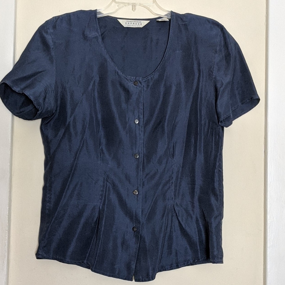 Vintage Silk Express Navy Blue Blouse top size XS
